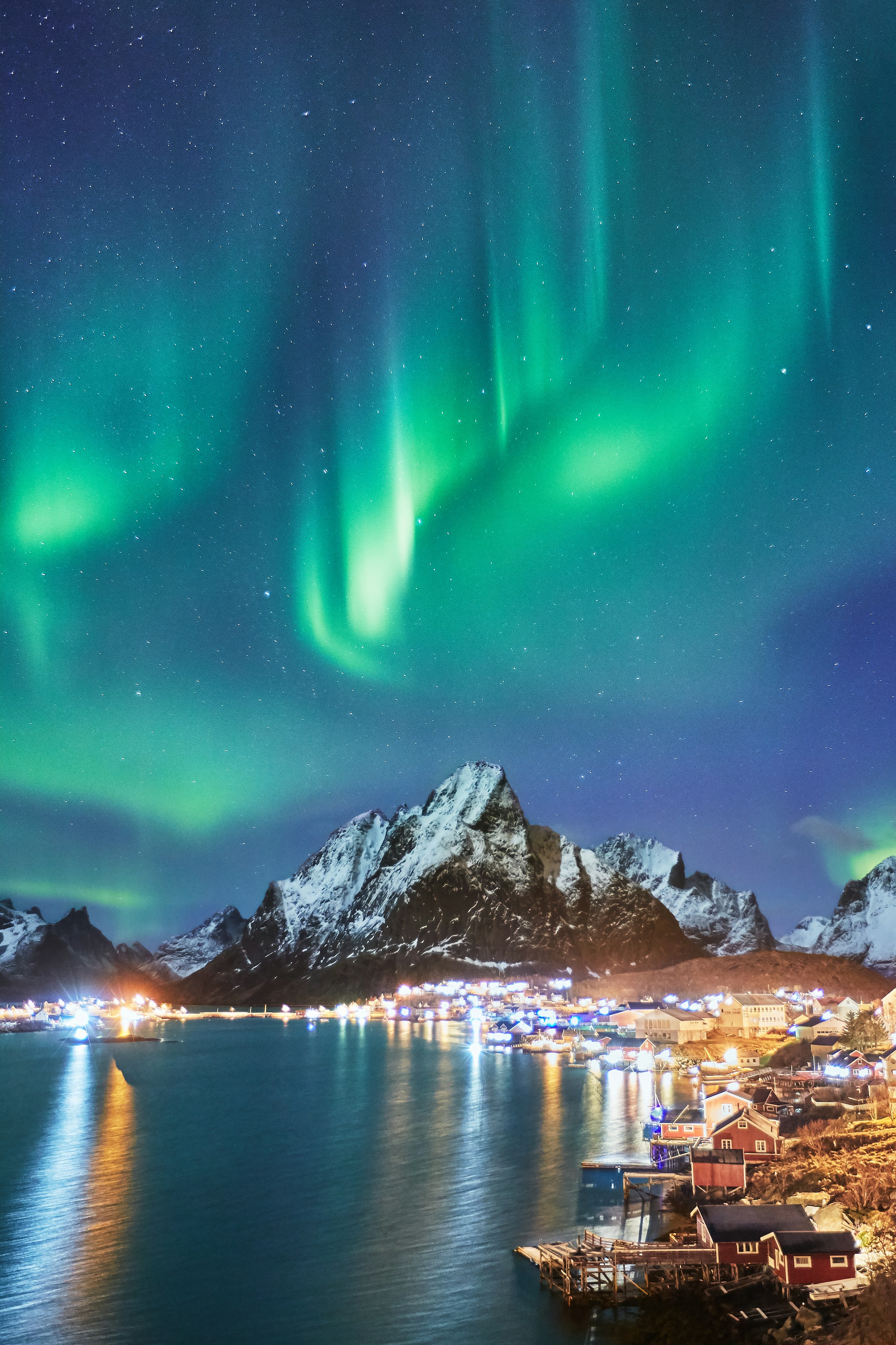 Aurora borealis over Reine in the Lofoten Islands